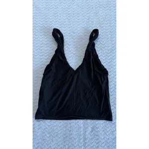 Aerie Smoothez Black V-Neck Twisted Strap Cropped Tank Top Small 4441 thumbnail 2