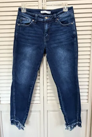 Kancan Denim Dark Wash Skinny Raw Double Hem Denim‎ Jeans Size 28 Mid Rise thumbnail 1