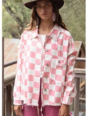 Pol barbie pink & white checkered boho y2k Shacket small thumbnail 1