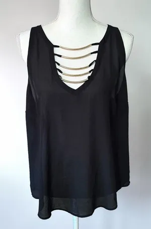 2B Bebe Y2K Black Semi Sheer V-Neck Tank Sz 2X READ thumbnail 1