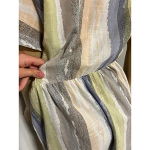 Vintage Style Abstract Stripe Midi Dress Short Sleeve Elastic Waist Earth Tones thumbnail 6