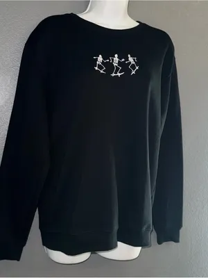 Women’s Halloween Skateboarding Skeletons Black Sweatshirt Small - Medium thumbnail 2