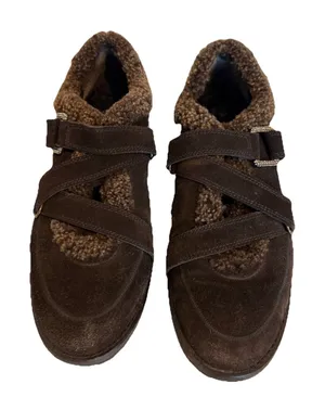 Stuart‎ Weitzman Women 6.5 Warm Booties Sneakers Brown Suede Sherpa Cabincore thumbnail 1