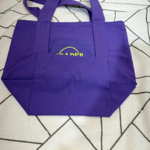 Trader Joe's‎ Mini Canvas Tote Bag Small Purple Embroidered Logo Shopper thumbnail 6