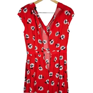J. Crew Cerise Ruffle Red Floral Faux Wrap Ruffle Dress L4277 Size 4 Tall thumbnail 3