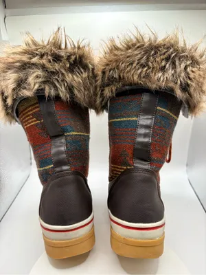 Faux Fur-Trimmed Brown Patterned Women's Winter Boots thumbnail 5