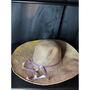 Betmar New York Iridescent Woven Straw Wide Brim Sun‎ Hat Purple Ribbon Accent thumbnail 4
