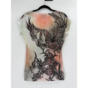 Harley Davidson Graphic Tee Women M Orange Black Eagle Dragon Grunge Street Y2K thumbnail 8