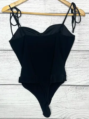 Lulu's Black Bustier Structured Cup Sweetheart Shoulder Tie Bodysuit Size Medium thumbnail 7