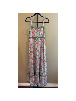 Size S Easel Los Angeles Blue Floral Contrast Wavy Trim Maxi Dress thumbnail 3