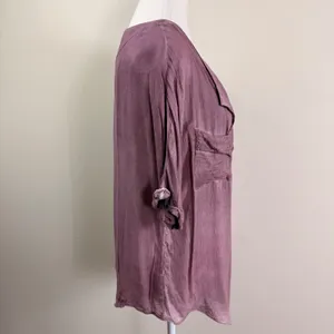 Free People Purple Acid Wash Oversized V-Neck Tunic Blouse Womens Medium thumbnail 2