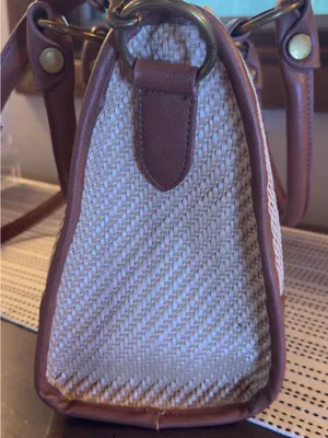 Frye and Co Straw Tote Handbag in Brown and Cream thumbnail 5