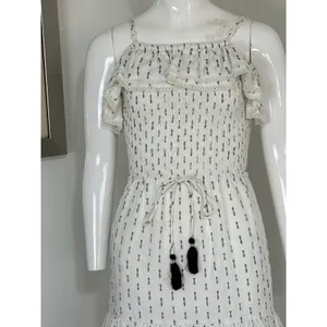 Lost + Wander Womens Size S White Boho Smocked Mini Dress Spaghetti Strap Tassel thumbnail 3