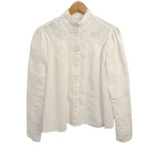 The Shirt Rochelle Behrens Priya Shirt XS White Linen Top Victorian Prairie Lace thumbnail 3