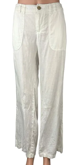 Banana Republic Women's White Linen Mid Rise Straight Wide Leg Trousers Pants 8 thumbnail 1