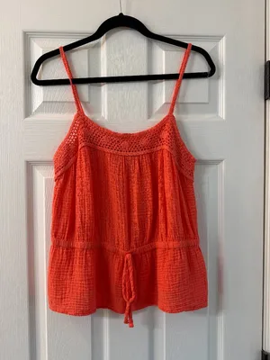 Michael Stars Dahlia Waist Tie Tank Top Orange Crochet Detail Size Small New NWT thumbnail 2