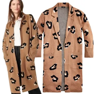 J. Crew Ella Leopard Open-Front Long Sweater-Blazer Women's Medium Brown Wool thumbnail 2