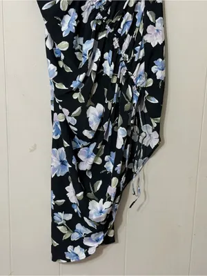 Abercrombie & Fitch Floral Asymmetrical Midi Dress Cowl Neck Cinched Slit Size L thumbnail 5