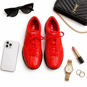 Prada Vintage Red Leather Sneakers Women’s Size 38 Italy Designer Low Top REPAIR thumbnail 8