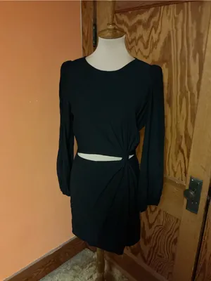LucyParis Black Cutout Mini Dress Long Sleeve Side Twist Cocktail Party Size M thumbnail 9