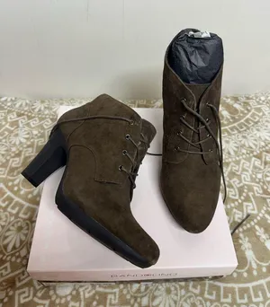 Bandolino Olive Brown Suede Lace-Up Heeled Ankle Boots thumbnail 1