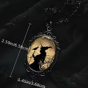 Witch And‎ Raven Cameo Black Pendant, Vintage Style Gothic Crow Glass Pendant thumbnail 5
