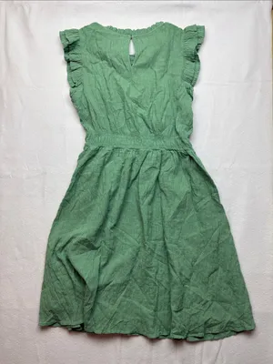 J. Crew size large Green Ruffle Sleeve Casual Dress knee length olive guest thumbnail 10