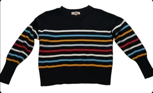 Philosophy Republic Clothing Sweater Women L Black Multi Stripe Knit Pullover thumbnail 1