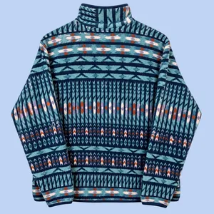Patagonia Fleece Pullover Synchilla Snap-T Women L Blue Geometric Aztec Pocket thumbnail 4