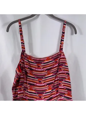 LOFT Striped Tiered Midi Dress Size 12 Pink Red thumbnail 2