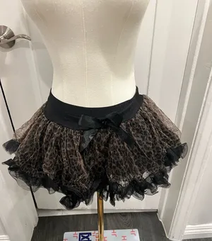 Be Wicked black leopard print polyester skirt with ruffles and bow, size S thumbnail 1
