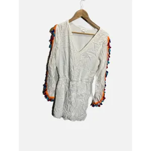 Venus Dress Women XS White Tassel Trim V-Neck Boho Beach Festival Summer thumbnail 3
