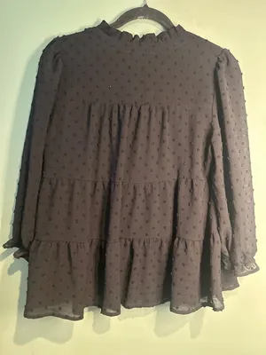 Monteau Los Angeles Womens XL Swiss Dot Tiered Blouse Sheer Boho Romantic thumbnail 6