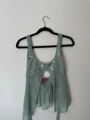 Edikted Sage Green Sequin Halter Tank thumbnail 3