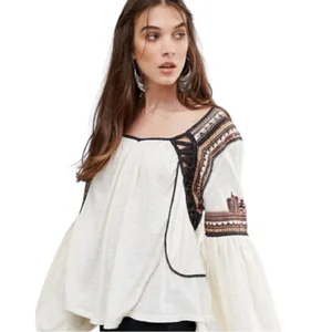 Free People Snow Kisses Cream Embroidered Long Sleeve Top Shirt size XS thumbnail 2