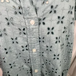 GAP XXS Blue Eyelet‎ Shirt Dress Button Front Short Sleeve Preppy Coquette thumbnail 5