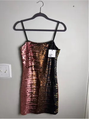 NWT By The Way Sequin Mini Dress Small Pink Gold Black Bodycon Party thumbnail 2