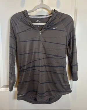 Nike Dri-Fit Running Pullover Hoodie Lightweight Brown Black Women's Size‎ Large thumbnail 1