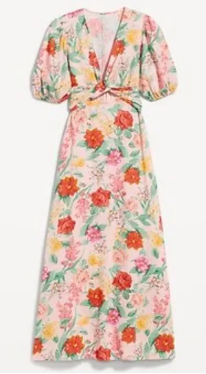 Fit and Flare floral Linen Blend twist- Front Maxi Dress size Medium by … thumbnail 1