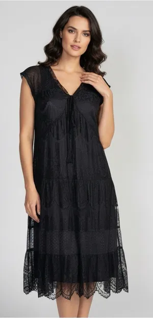 Garnet‎ Hill Babydoll Dress S Sheer Lace Overlay Bow Tie Whimsigoth Dark Fairy thumbnail 1
