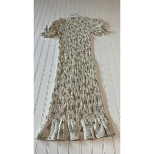 Reverse Floral Smocked Puff Sleeve Midi Dress Cream Brown Fall Medium NWT thumbnail 2