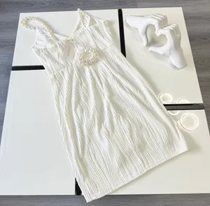 ✨ NWT RIHOAS White Textured Plissé Mini Dress w/ Pearl Straps (Size XS) 🤍 thumbnail 6