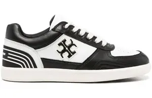 Tory Burch Clover Court Sneakers Black White Leather Logo Sneakers Size 9M NWOT thumbnail 1
