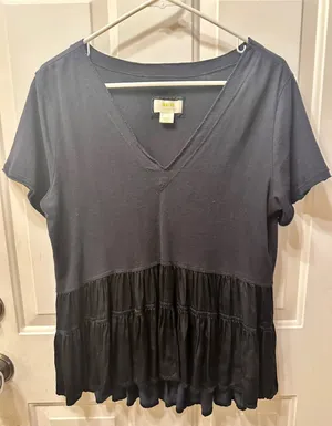Maeve Anthropologie Top Black Ruffle Louisa Tiered Tee Small thumbnail 2