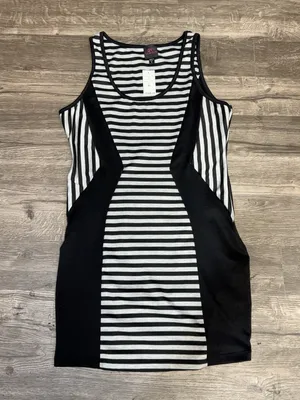 NWT 2B Bebe Women’s XL Black & White Striped Colorblock Bodycon Tank Dress USA thumbnail 3
