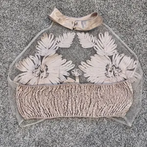 Floral Satin Ribbon & Mesh Embroidered 3D Sheer Sleeveless Tank Top Crop Top thumbnail 13