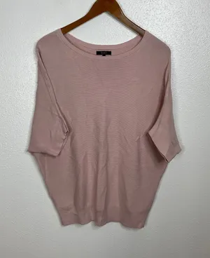 Quince Organic Cotton Cashmere Batwing‎ Short Sleeve Sweater Pink XS SHWDC01 thumbnail 1