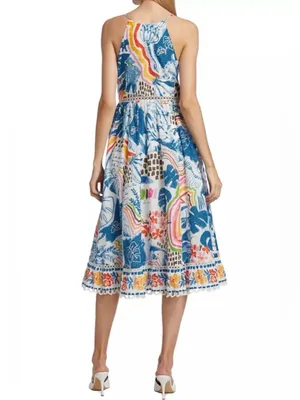 Farm Rio Cotton Floral Print Maxi Dress Eyelet Midi Fit Flare Dress Size XSmall thumbnail 2