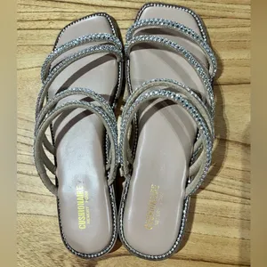 Women's Cushionaire Silver Bedazzled Strappy Sandals thumbnail 3