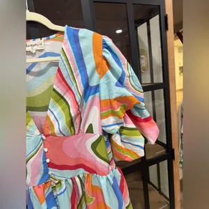Red Dress Boutique Colorful maxi midi dress puff sleeve vneck button down swirl print thumbnail 10